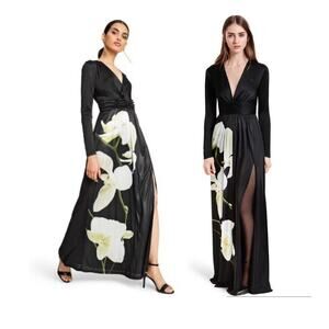 Altuzarra maxi dress women's small wrap floral orchid slit black white retro NEW